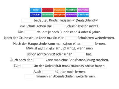 02 Berliner Platz Neu 2/16 - Das deutsche Schulsystem (Lückentext)