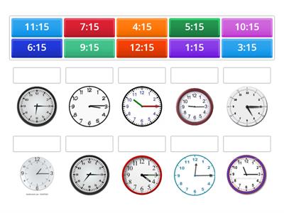 time - quarter past - match digital and analogue