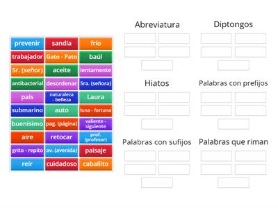 Diptongos, Hiatos, Prefijos, Sufijos