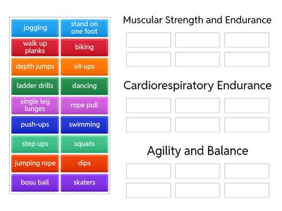 Move Strong Sort--Directions: Put each activity in the category where it best fits. There should be 6 in each category. 