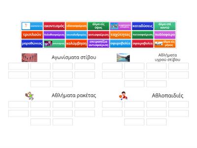 Ταξινομώ τα παρακάτω αθλήματα και αγωνίσματα ανά κατηγορία (Φυσική Αγωγή E΄ - ΣΤ ΄  )             