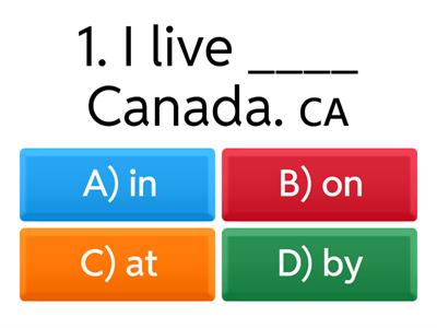 prepositions of place in on at