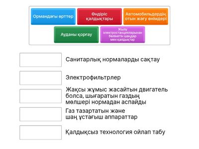 Жұптық жұмыс  Ауаны ластаушылар мен оны қорғау жолын сәйкестендіріңіз