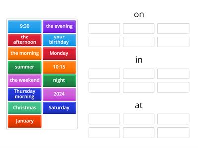 Prepositions of time - in, on, at