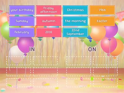 Dates - prepositions  IN, ON