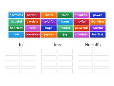Suffixes -ful and -less