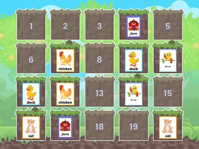 Encuentra las Parejas de los animales de la Granja en el menor tiempo posible y leelos en Inglés alzando la voz