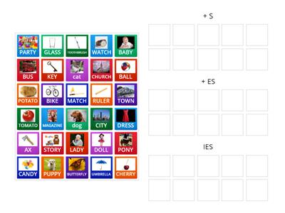 V1, Plurals: +s / es / +ies