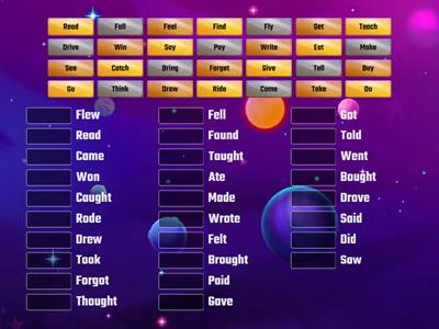 Irregular Verbs -Match the base form to the right past simple 