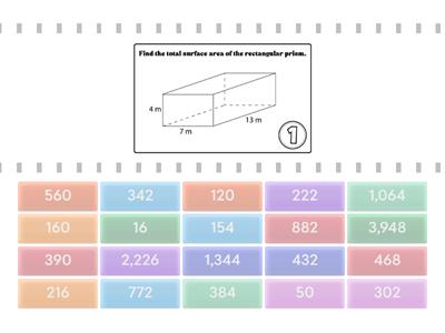 Surface Area of Prisms matching
