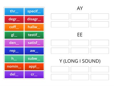 Barton 4.12 AY, EE, or Y ( spelling of ā, ē, and ī) at the end of words