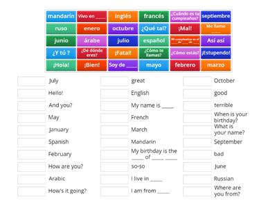 S1 / S2 Introduction to Spanish - All Vocab