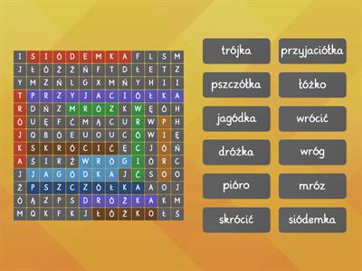  Znajdź w diagramie  wyrazy z "ó"