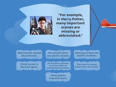 Statement being made and Matching Text Evidence