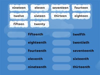 Ordinal Numbers 11 - 20