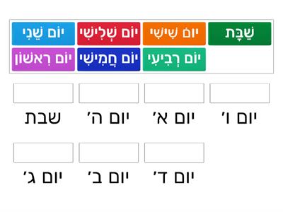 Hebrew days of the week in words and letters