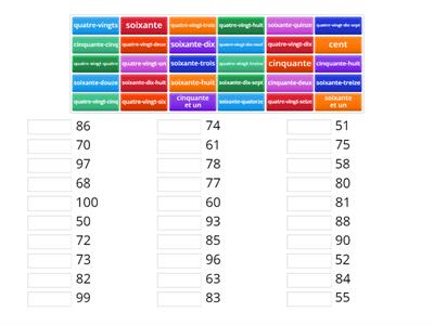 Numbers 50 - 100 en francais 
