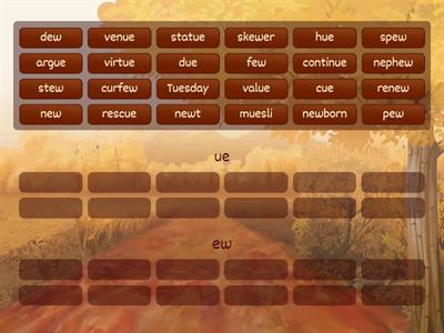 Word sort ue and ew