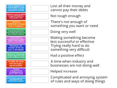 Ul1B_Cycle 1 & 2_Vocabulary -  the government, economics and society: Match the words in UPPERCASE with their meaning.