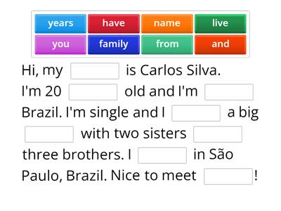 (PUBLIC) Present Simple. Introductions. Complete the sentences.