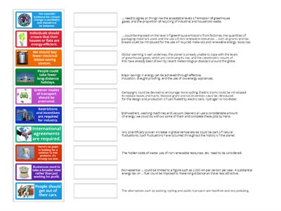 Specific examples for making a statement about Climate Change and Global Warming 