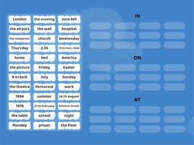 Prepositions of place and time