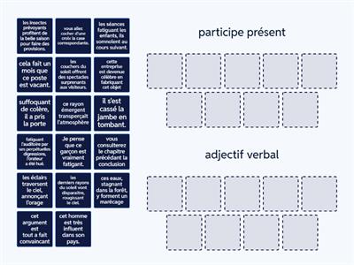 participe présent ou adjectif verbal? classe les phrases