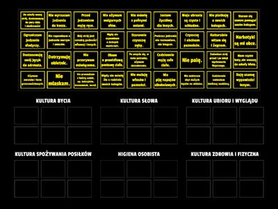 KULTURA / Przyporządkuj wyrazy do odpowiedniej grupy