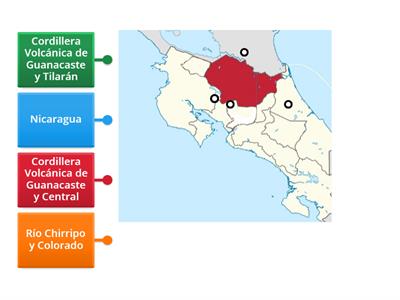 Coloque la ubicación de los límites de la Región Huetar Norte.