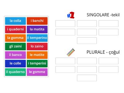 Singolare e plurale oggetti scuola