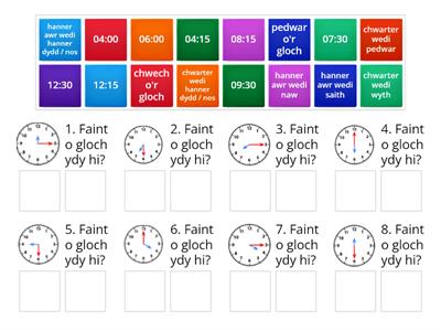 Gêm 5 - o’r gloch, hanner awr wedi, chwarter wedi 