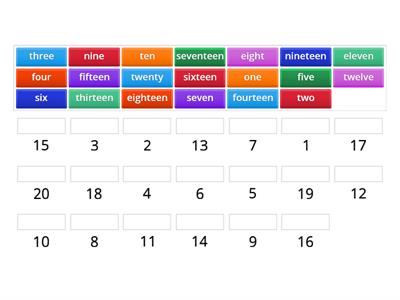 Number word match up 0 to 20- swap