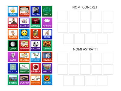 NOME CONCRETO O ASTRATTO? TRASCINA I NOMI NELLA CASELLA GIUSTA. MAESTRA ADELE BARBERIO.