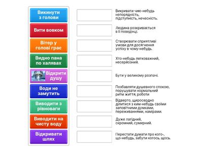Знайдіть тлумачення фразеологізмів - 2