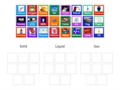Sort Solid, liquid or gas