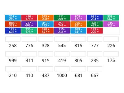 Sčítanie a odčítanie do 1000 - priraď k výsledku