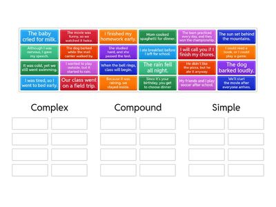 Complex, Compound, Simple Sentences Sort