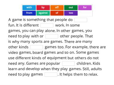 VPR 7 Games. Fill in the gaps, there are 3 extra words.