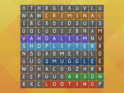 Crime Wordsearch (Solutions Pre-Intermediate Unit 8)