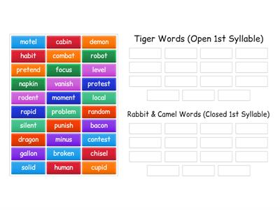 Rabbit & Camel Words vs. Tiger Words Group Sort