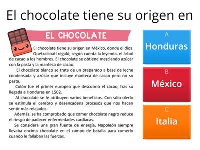 Comprensión Lectora. INMERSION  #3 tema chocolate.