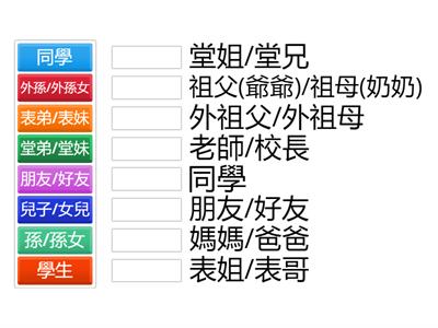 親人稱謂配對練習