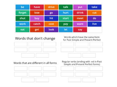 Sort the irregular verbs 