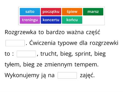 Rozgrzewka,  wstaw brakujące słowa
