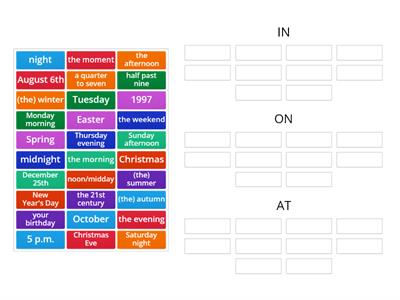 TIME PREPOSITIONS: IN, ON, AT