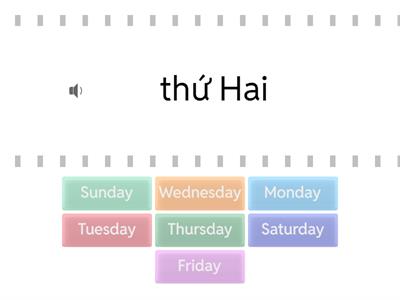 Days of the week - find the match