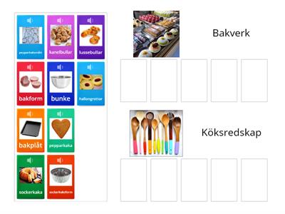 Sortera i bakverk och köksredskap