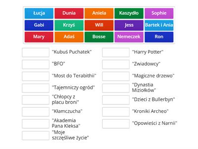 Bohaterowie dziecięcych książek. Połącz imię z odpowiednim tytułem książki.