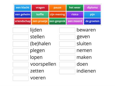 Woordenschat: Werkwoorden verbinden met het juiste zelfstandige naamwoord