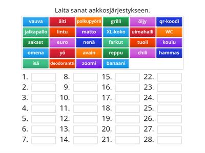 1D. Aakkoskortit - järjestys